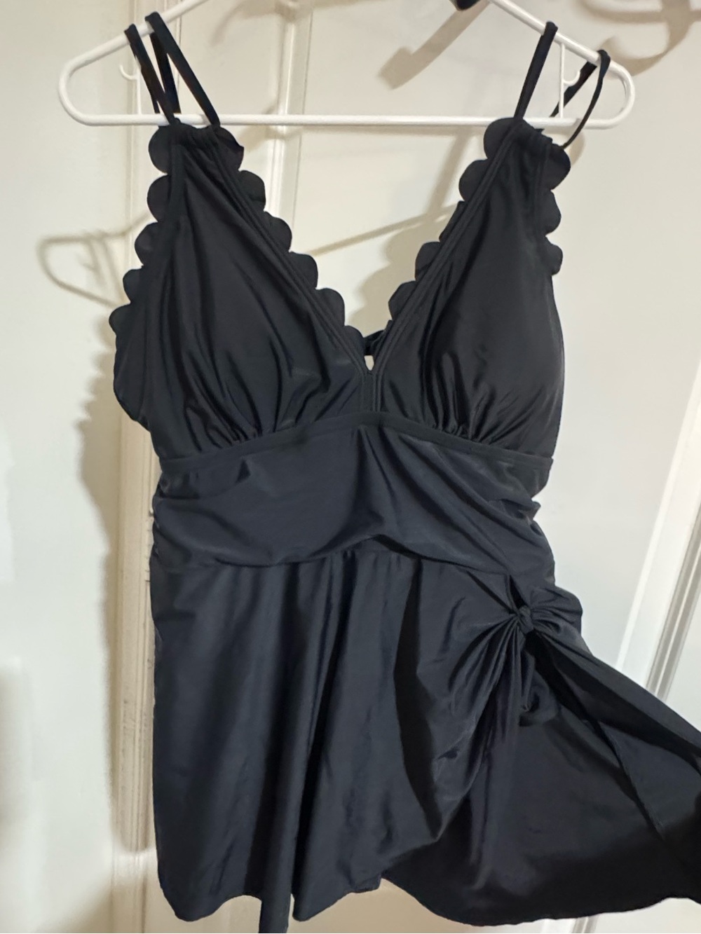 Black Scallop Trim V-Neck Swimdress
